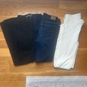 American Eagle Outfitters Women’s Stretch Jeggings: Black, Dark Blue, and White